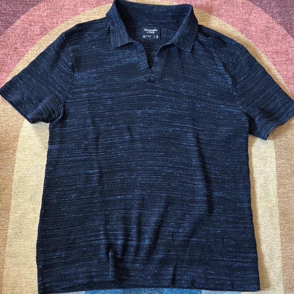 Abercrombie & Fitch Navy Sweater Polo Shirt Classic Knit Design